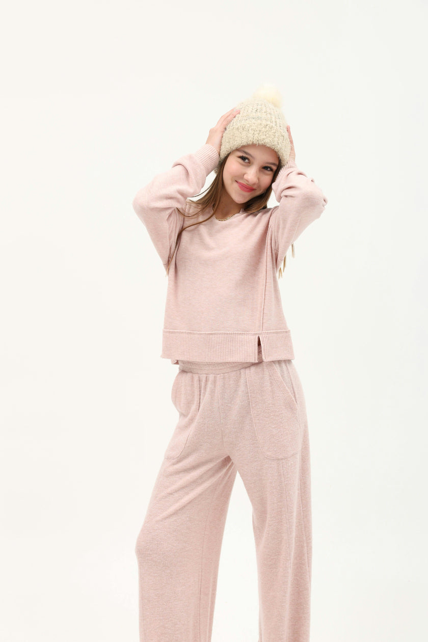 Tenly Hacci Jersey Cropped Split Neck Tunic