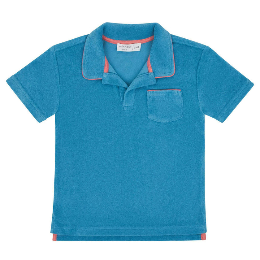 boys cerulean blue french terry polo