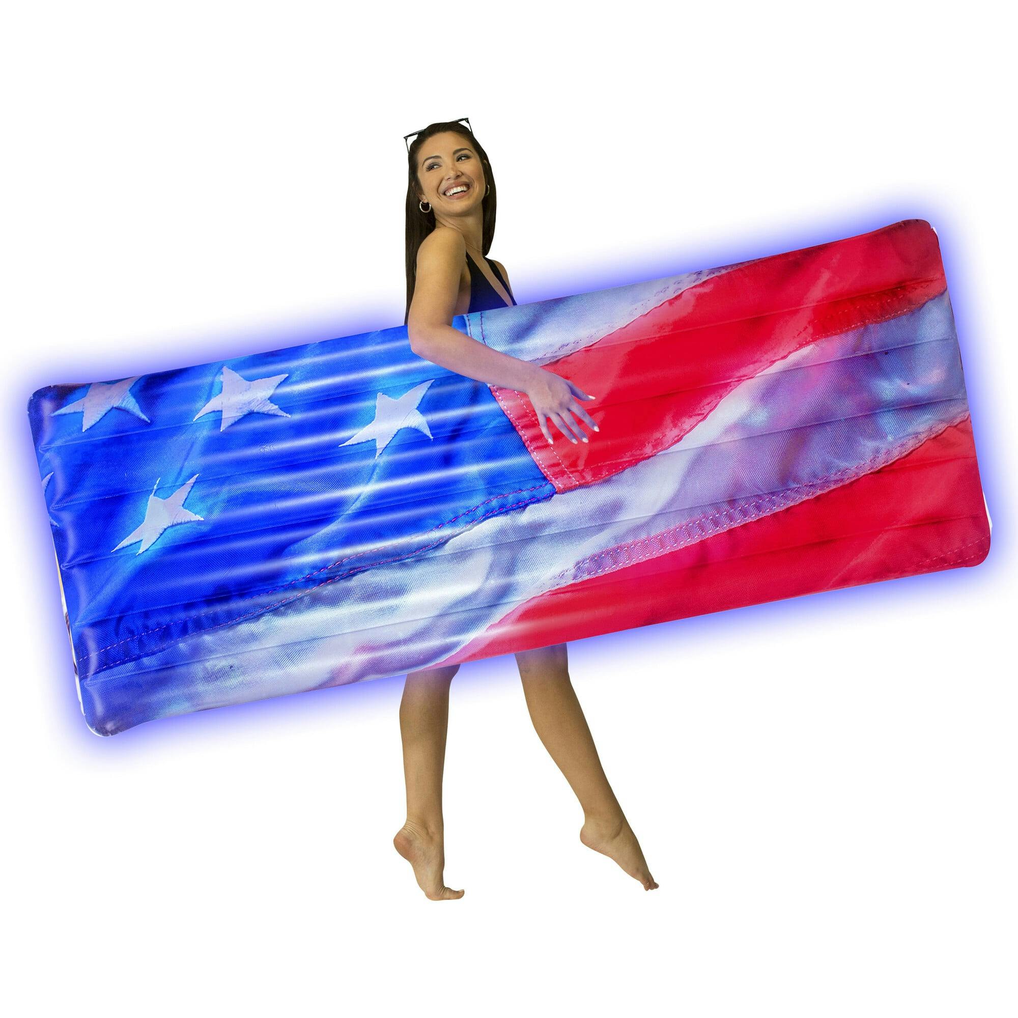 Illuminated Stars & Stripes LED Deluxe Pool Raft - 74 x 30