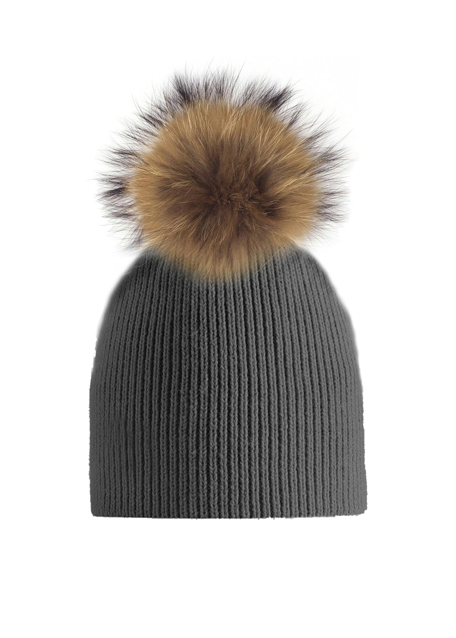 Knitted Wool Hat With A Genuine Fur Pom (TikTok)