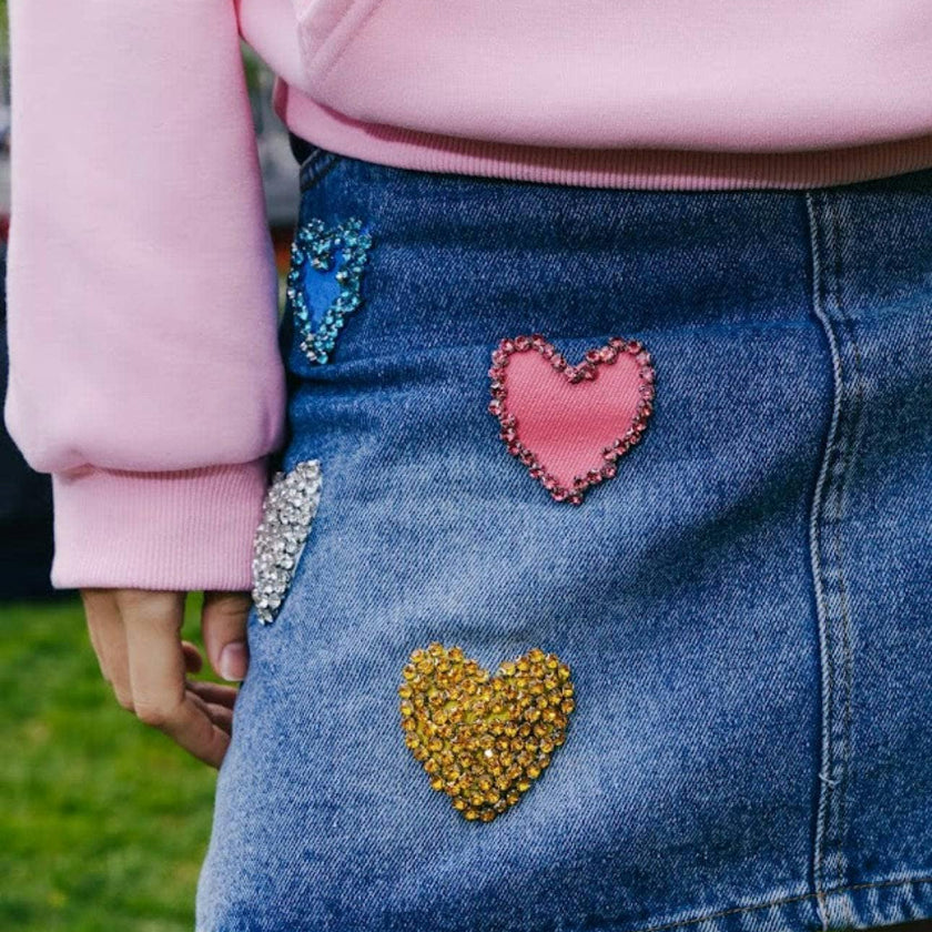 Women's Sparkle Heart Denim Skirt