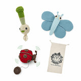 Green Baby Boy Gift Set 🍀🐞 100% organic cotton crochet rattle, pulling toy and lovey
