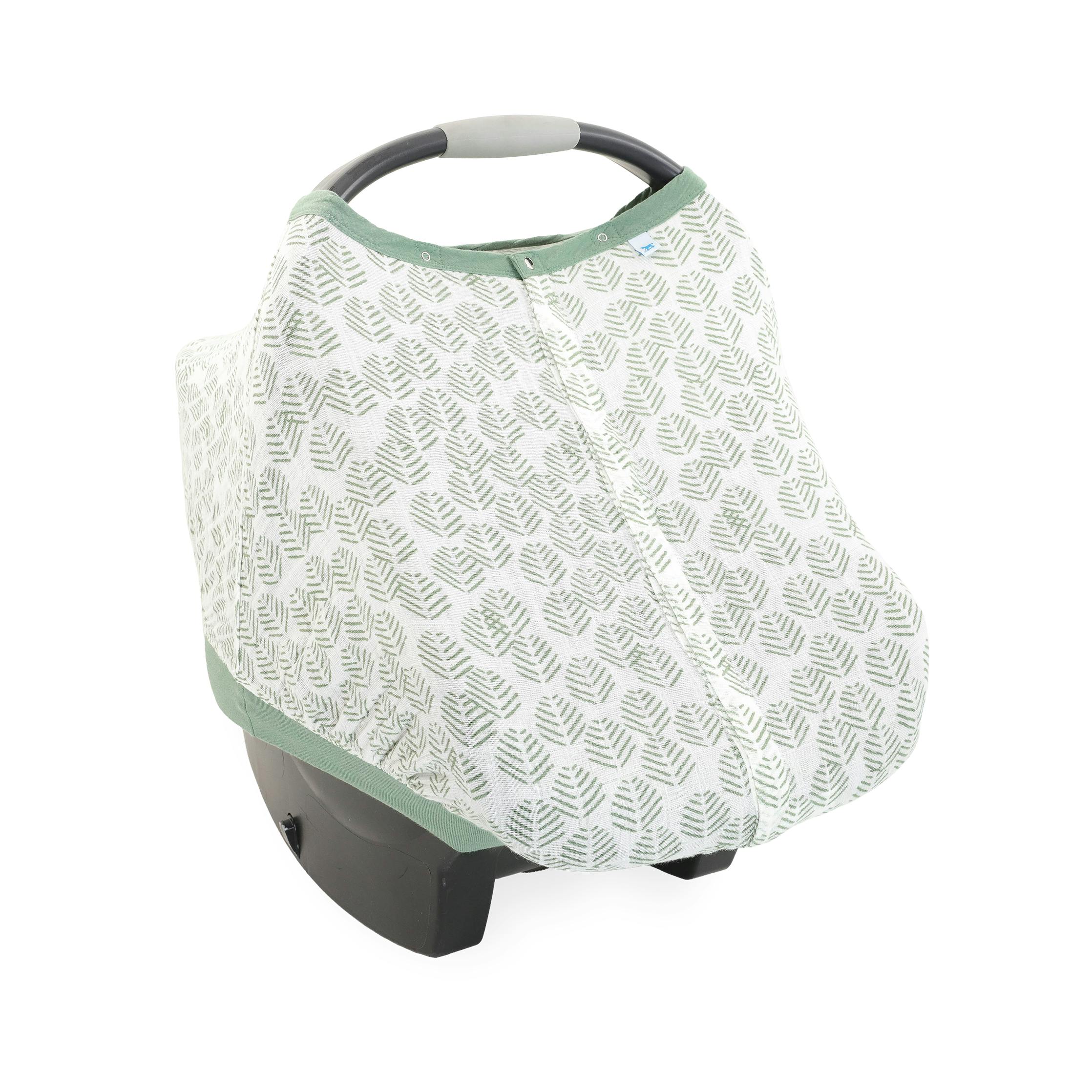 Cotton Muslin Car Seat Canopy - Leaf Motif