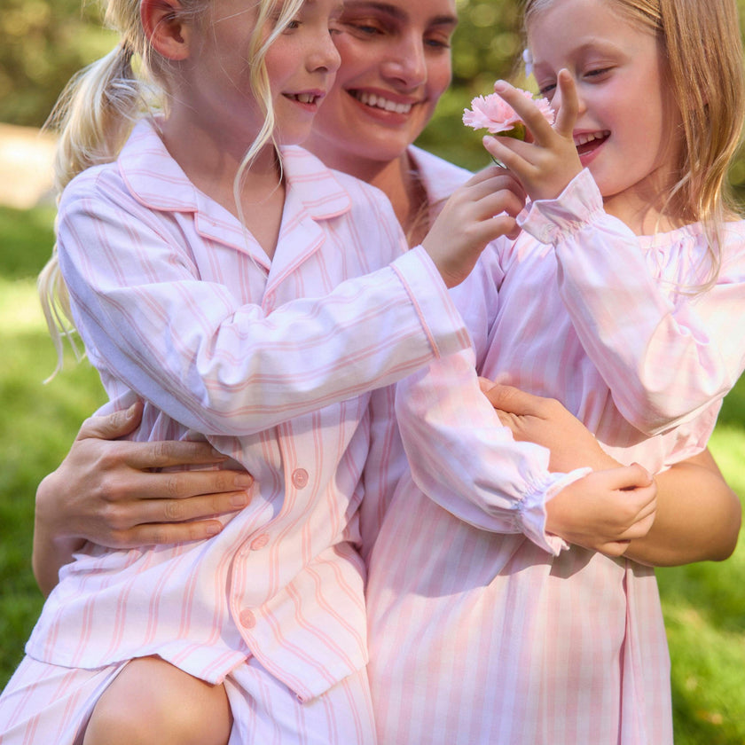 Kid's Twill Pajama Set in Pink Stripe