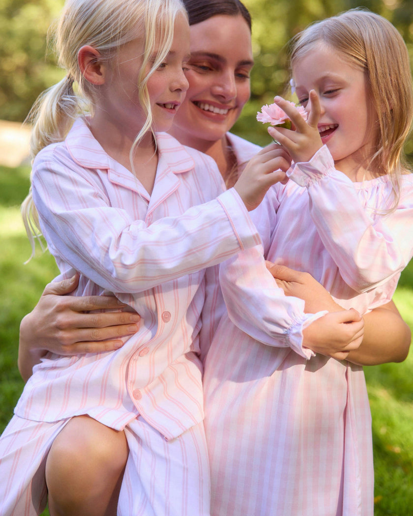 Kid's Twill Pajama Set in Pink Stripe