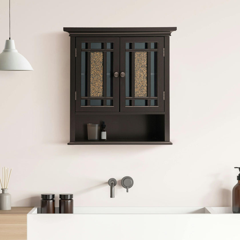Windsor Wooden Wall Cabinet with Glass Mosaic Doors