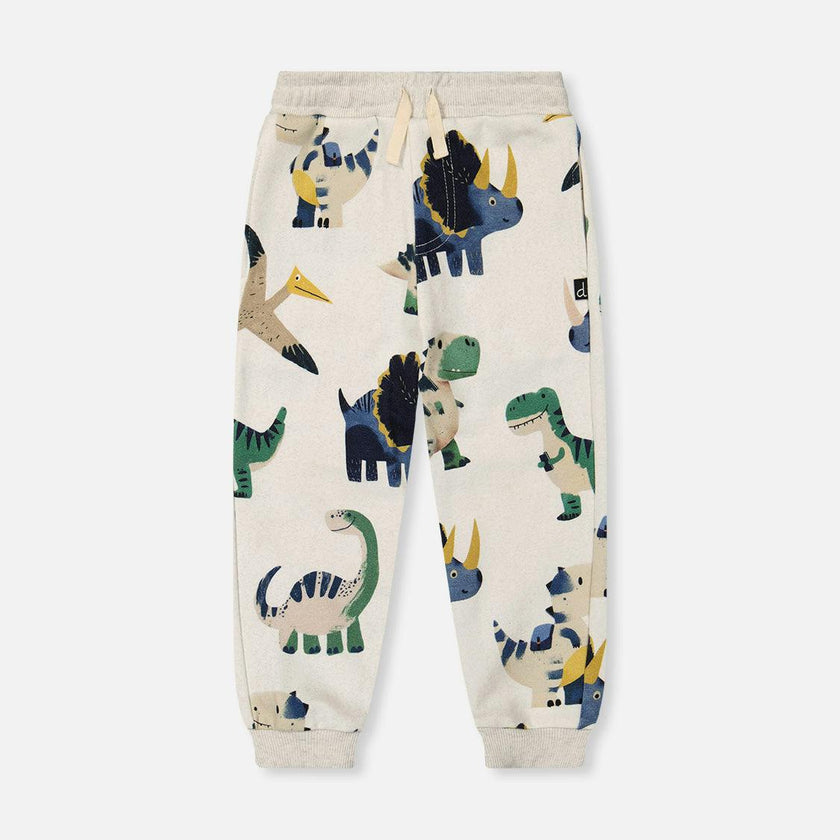 Fleece Sweatpants Beige Dinosaur Print