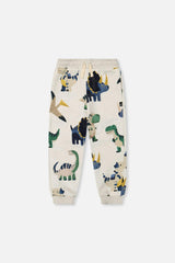 Fleece Sweatpants Beige Dinosaur Print
