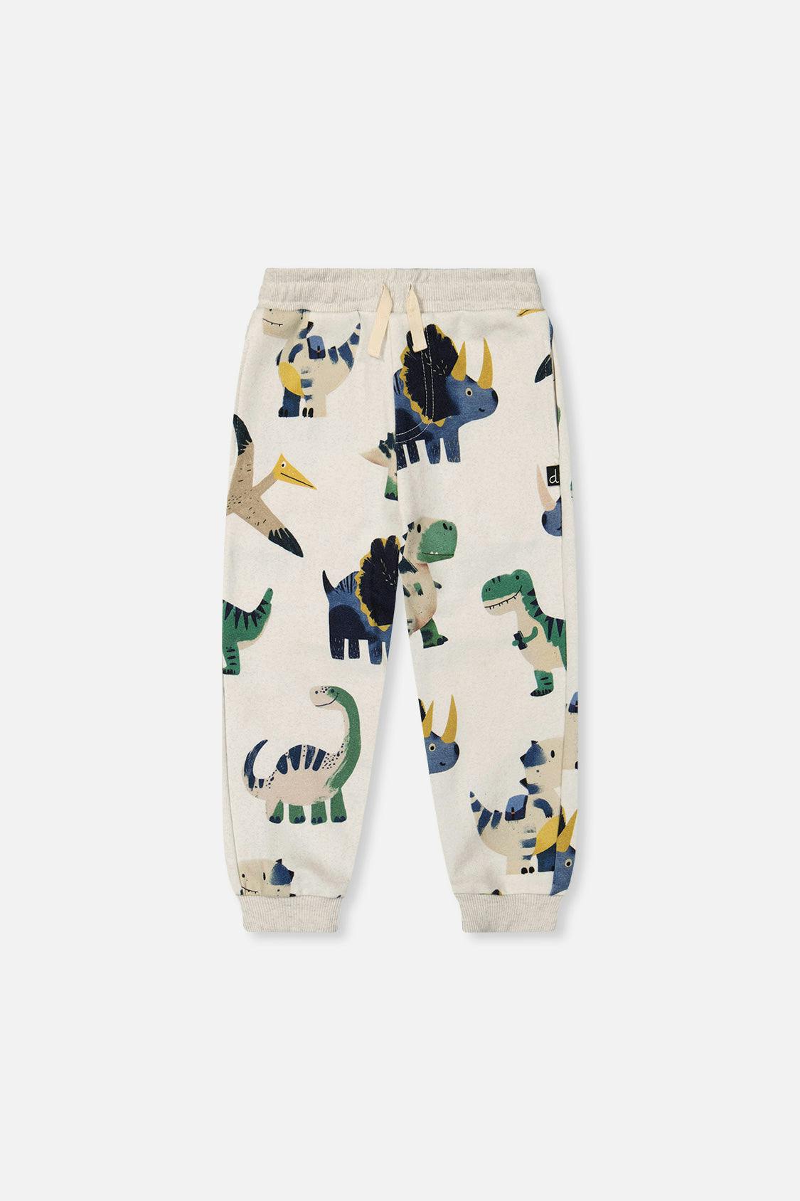 Fleece Sweatpants Beige Dinosaur Print