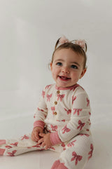 Baby Girl Waffle Romper in Rose Elegance Bows