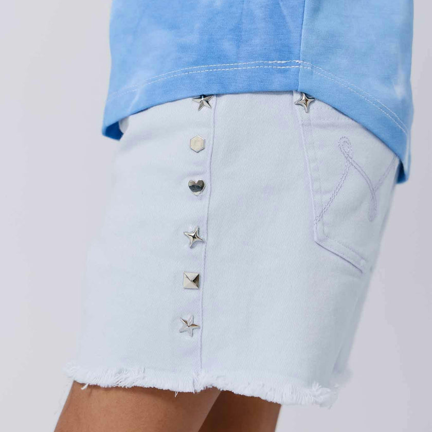 Girls Twill Stud Short in Cloud Blue