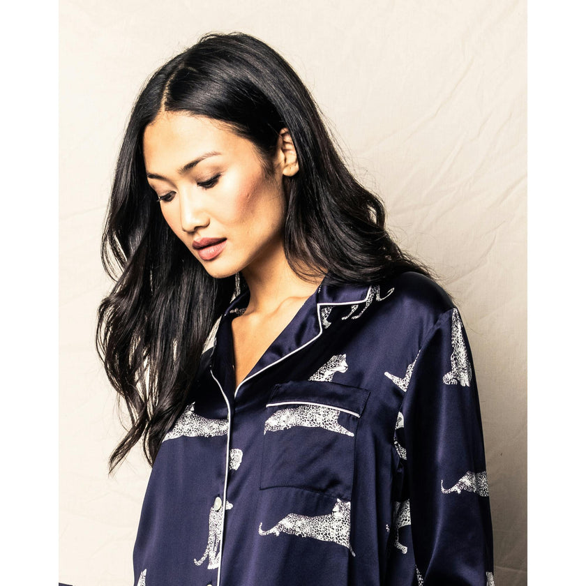 Women's Silk Pajama Set in Panthère de Nuit