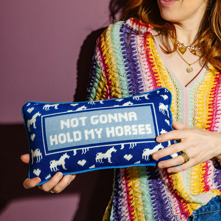 Hold My Horses Needlepoint Pillow