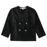 Striped Velour Double-Breasted Button Front Jacket