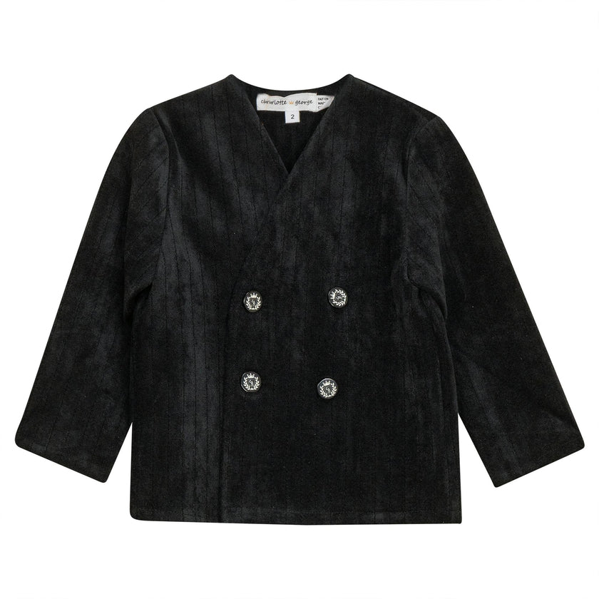 Striped Velour Double-Breasted Button Front Jacket