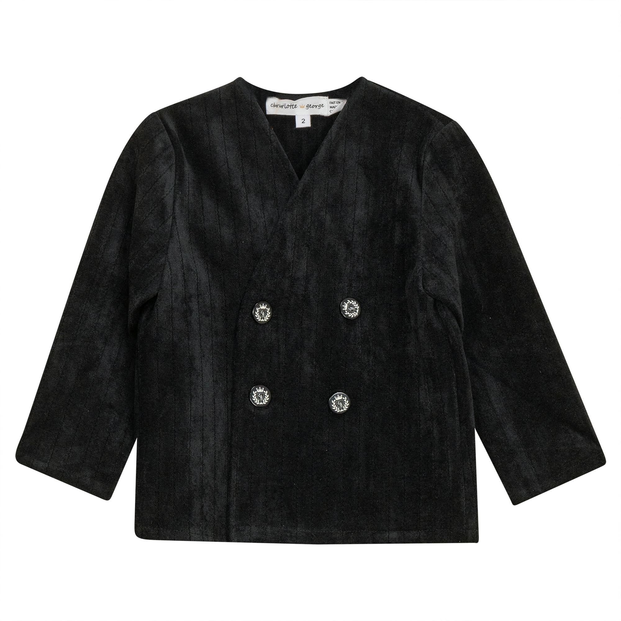 Striped Velour Double-Breasted Button Front Jacket