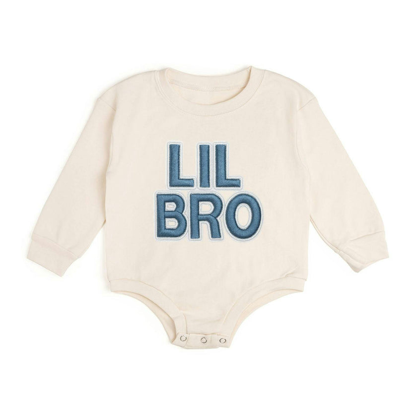 Lil Bro Embroidered Patch Long Sleeve Romper - Natural