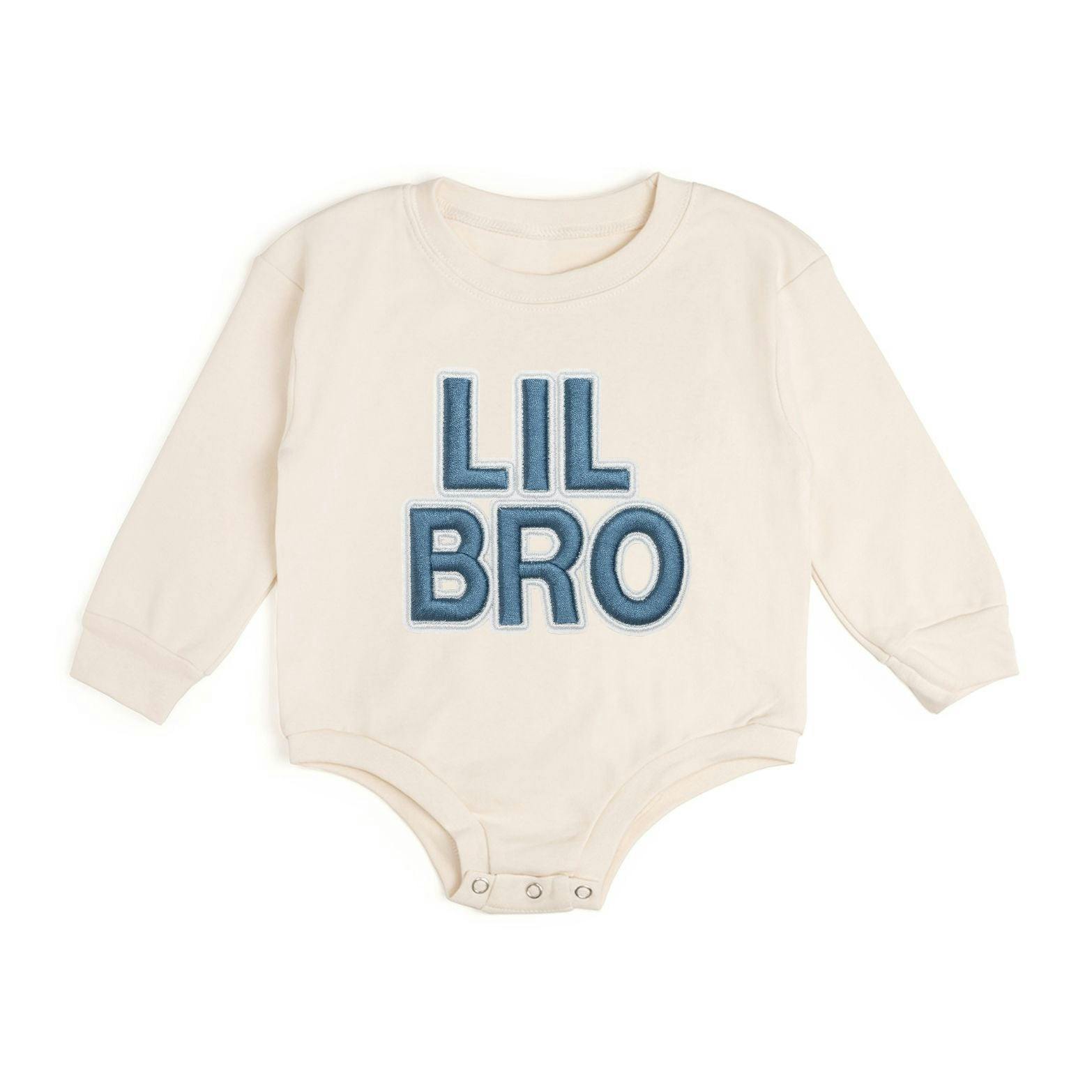 Lil Bro Embroidered Patch Long Sleeve Romper - Natural