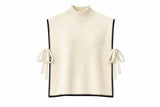 Contrast Trim Side Bow Mock Neck Sweater Vest