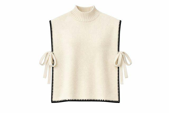 Contrast Trim Side Bow Mock Neck Sweater Vest