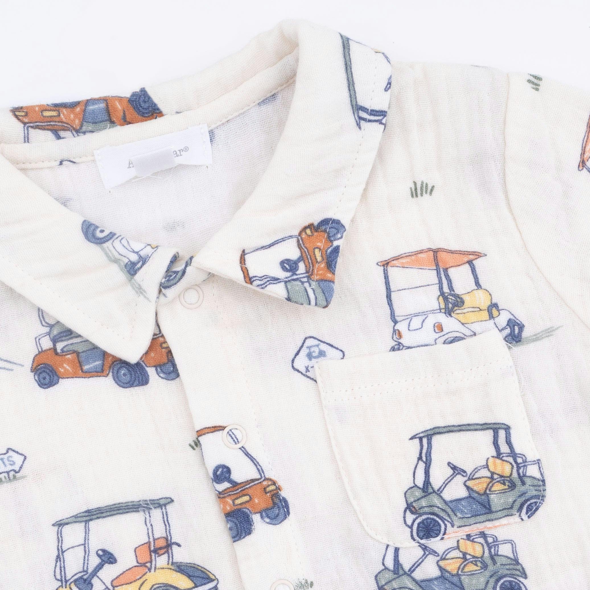 Zooming Golf Carts - Polo Button Up with Casual Short
