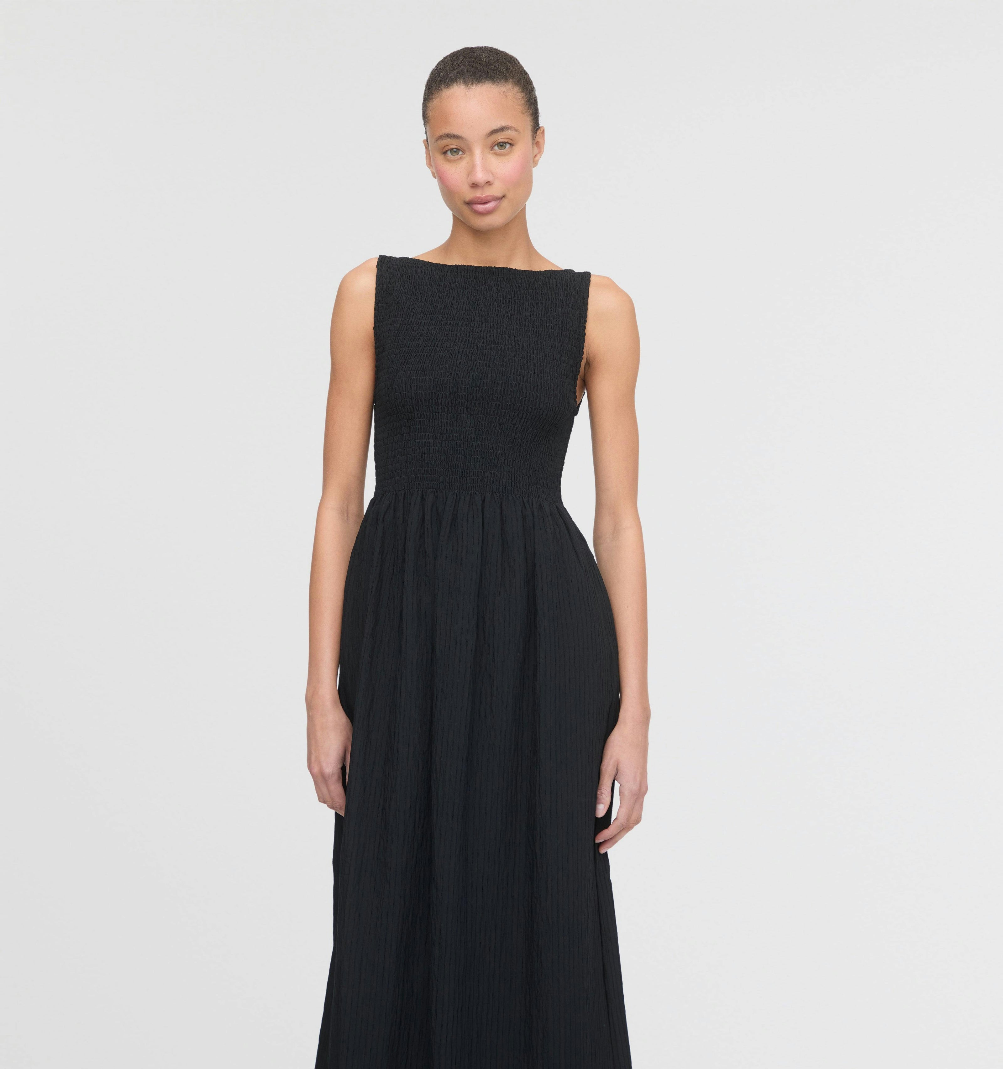 The Cosima Nap Dress - Black Tonal Seersucker