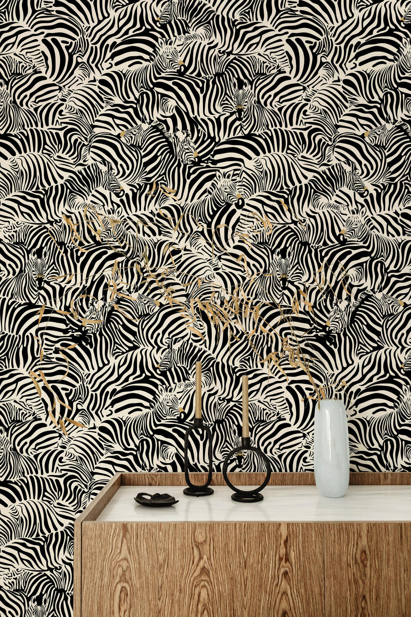 Wallpaper Zebra color noir
