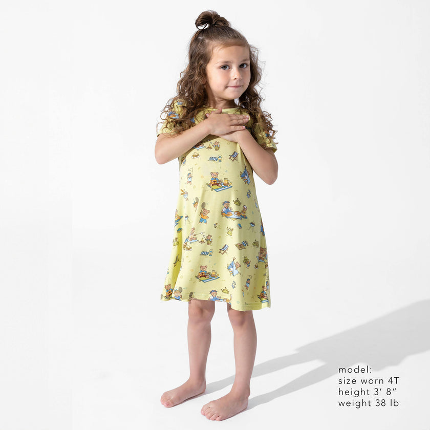 Teddy Bear Picnic Bamboo Girls' Short Sleeve Dress