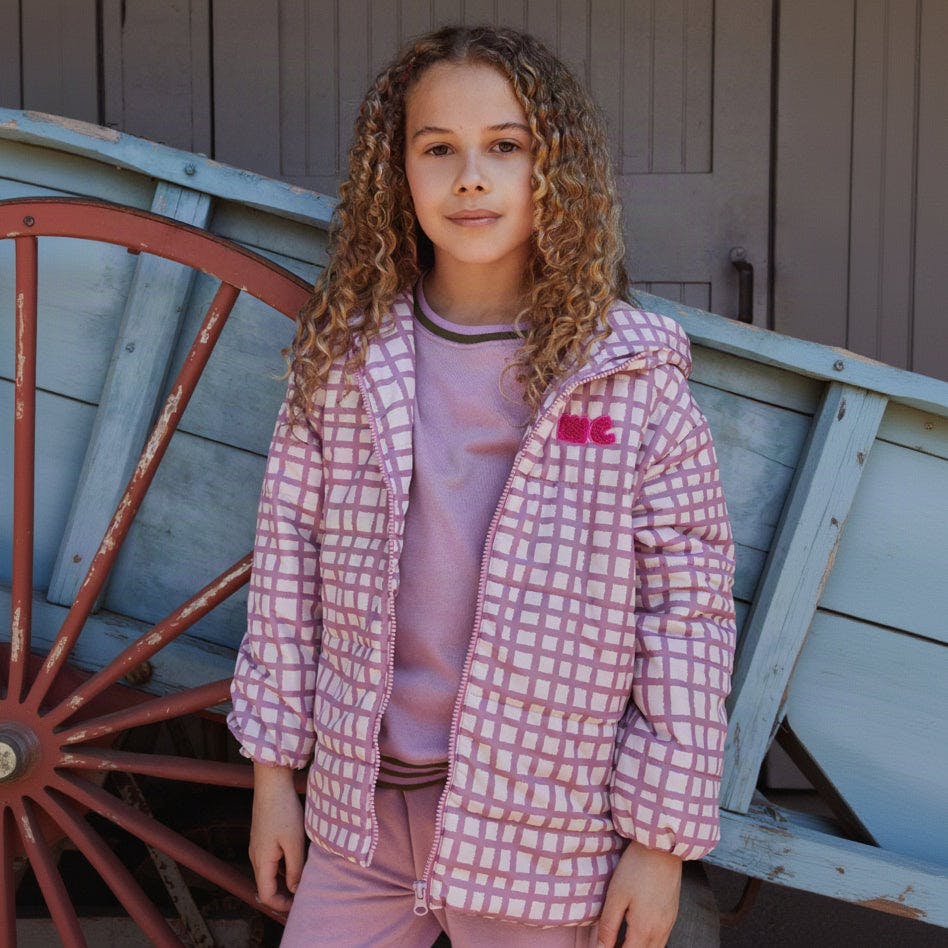 Recycled Polyester Pink Grid Lightweight Puffer