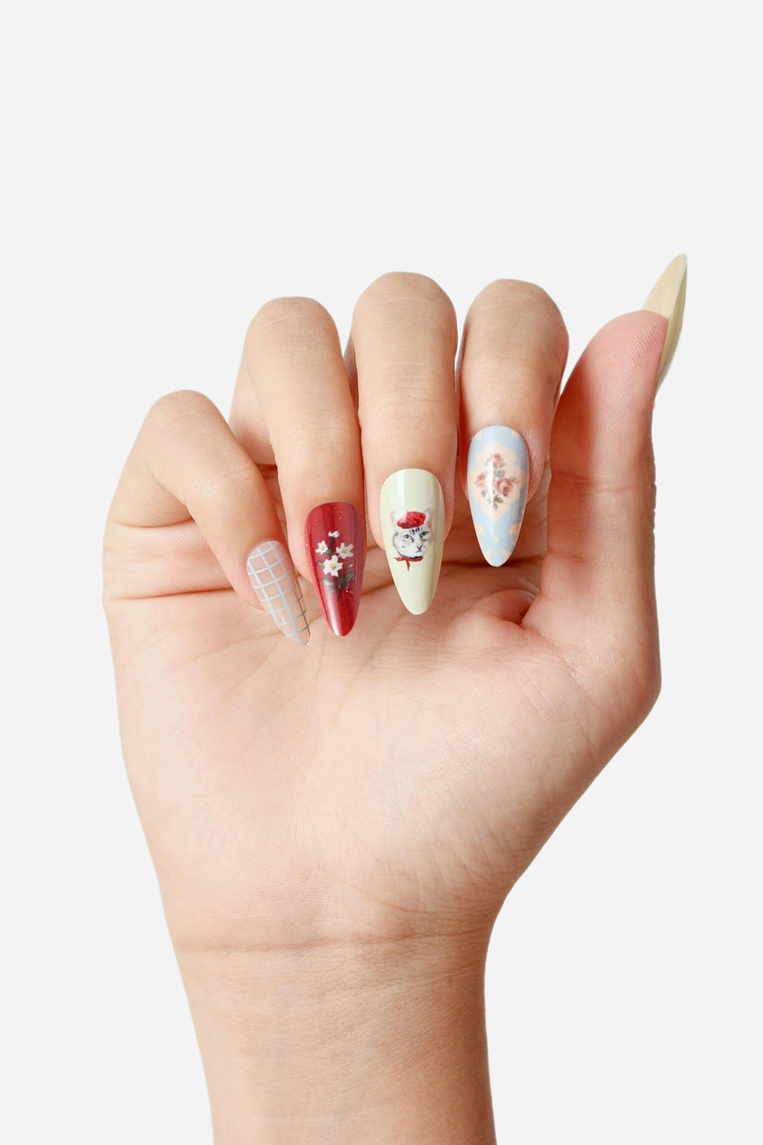 Cat Collage- Almond Press-On Nails