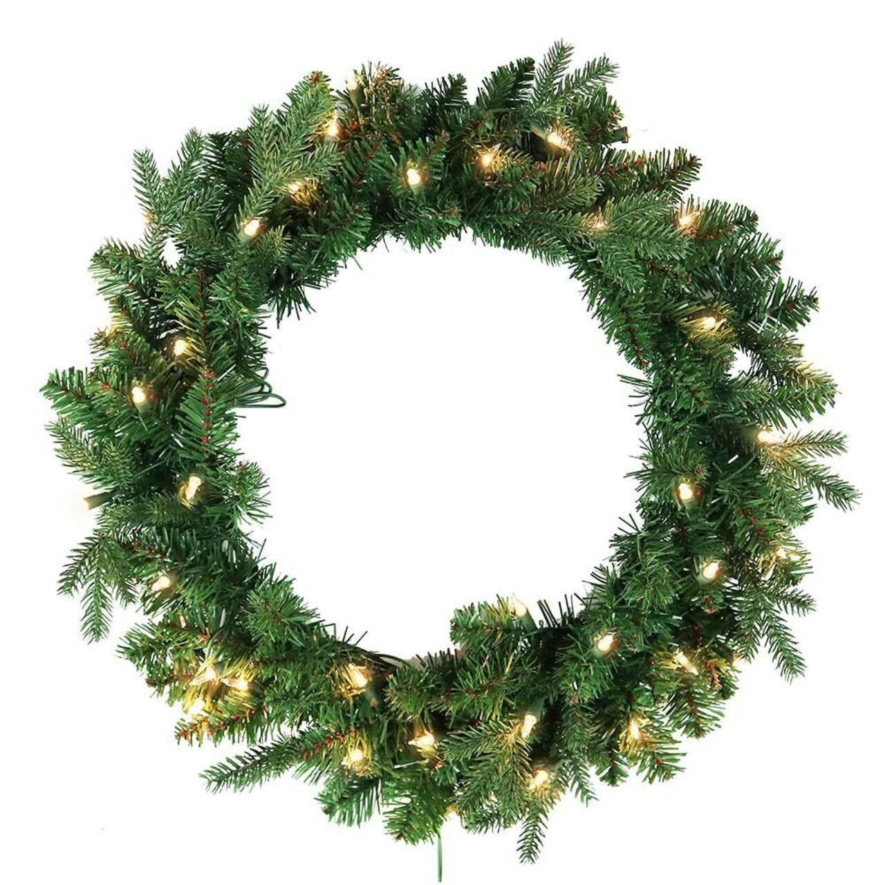 Kurt Adler 24-Inch Prelit Clear Jackson Pine Wreath
