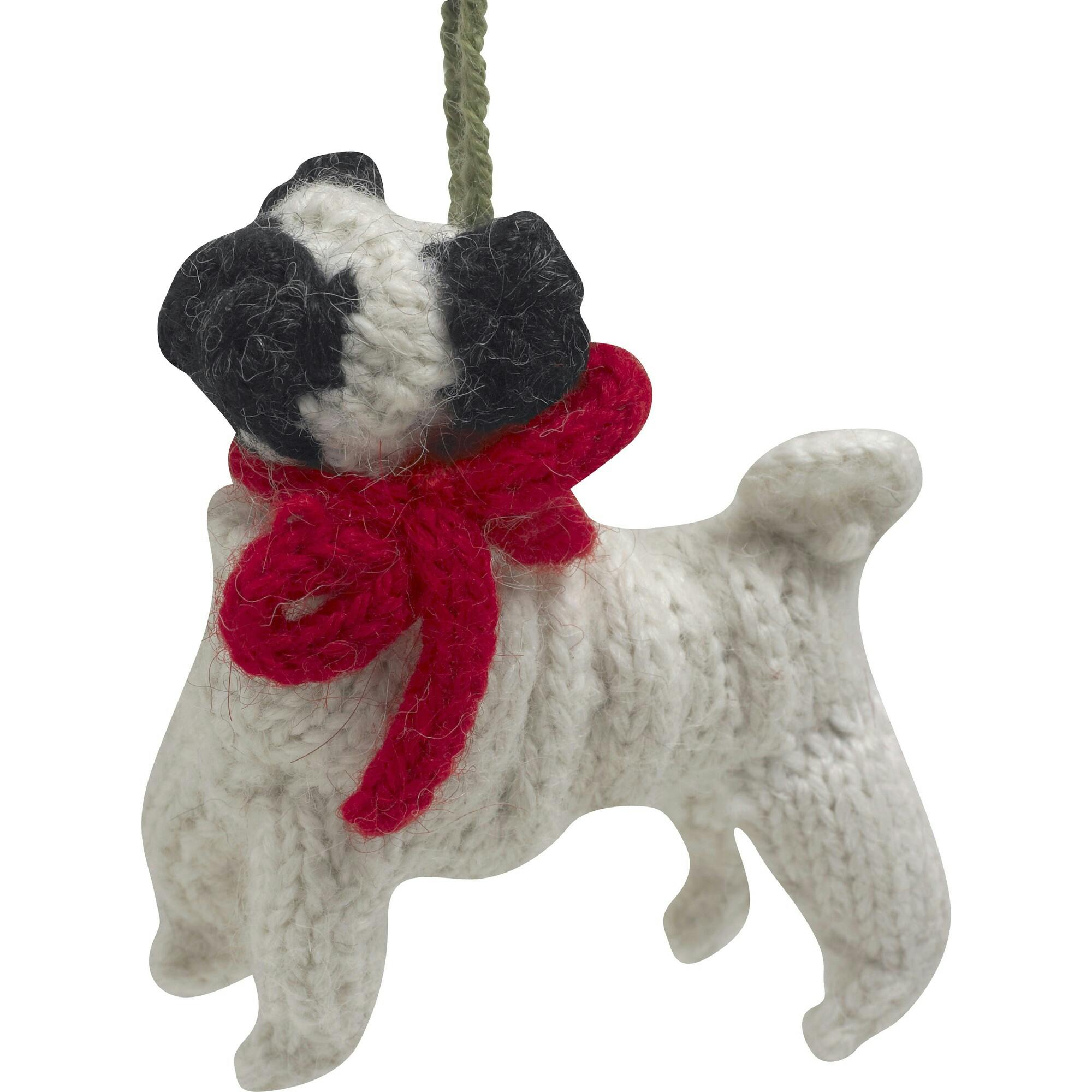 Pug Dog Hand Knit Christmas Ornament Arcadia Home