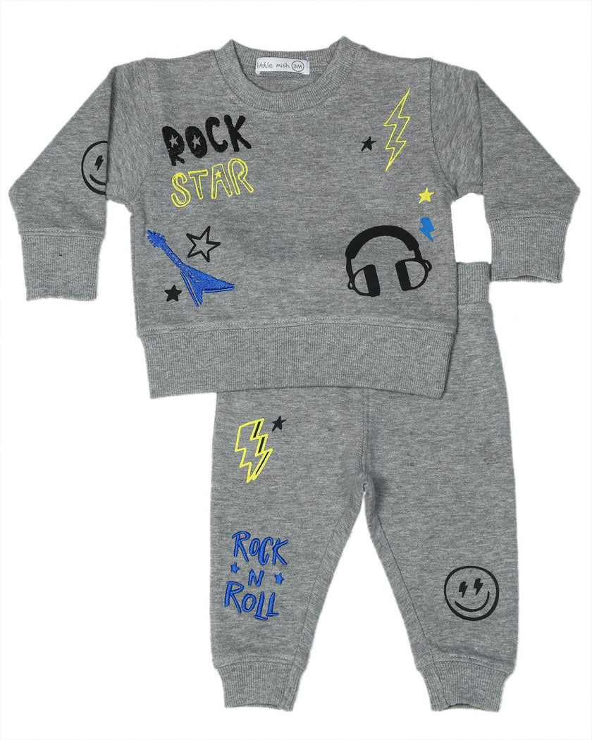Baby Rock Doodles French Terry Set - Heather