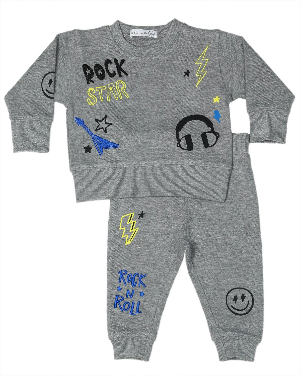 Baby Rock Doodles French Terry Set - Heather