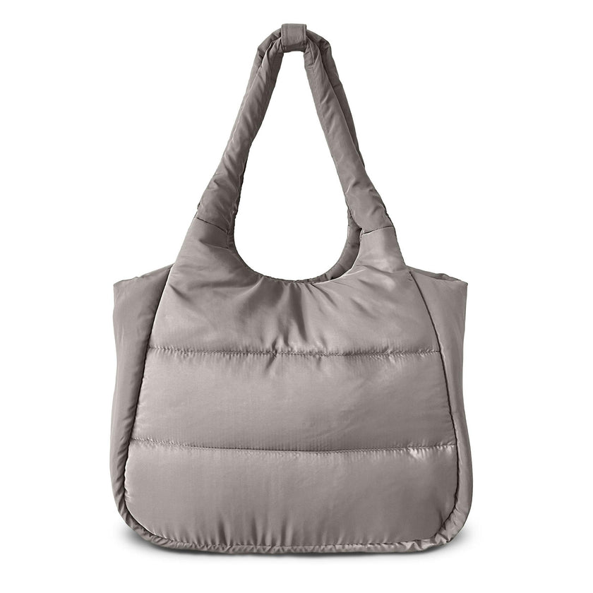 The Astra Puffy Tote with Removable Crossbody Strap in Taupe