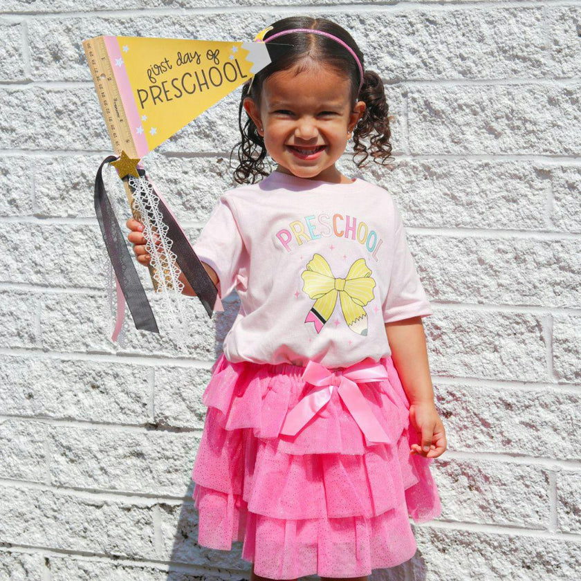 Preschool Pencil Bow Short Sleeve T-Shirt