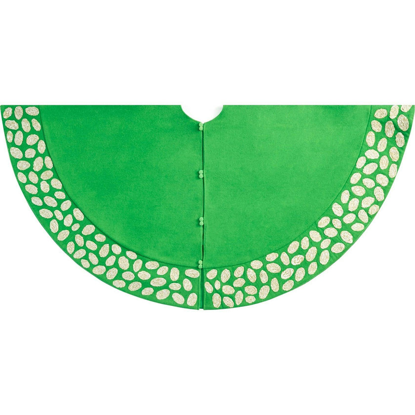 Handmade Green Pebble Border Wool Christmas Tree Skirt 60"