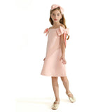 Pink Luneta Off-Shoulder Bow Dress