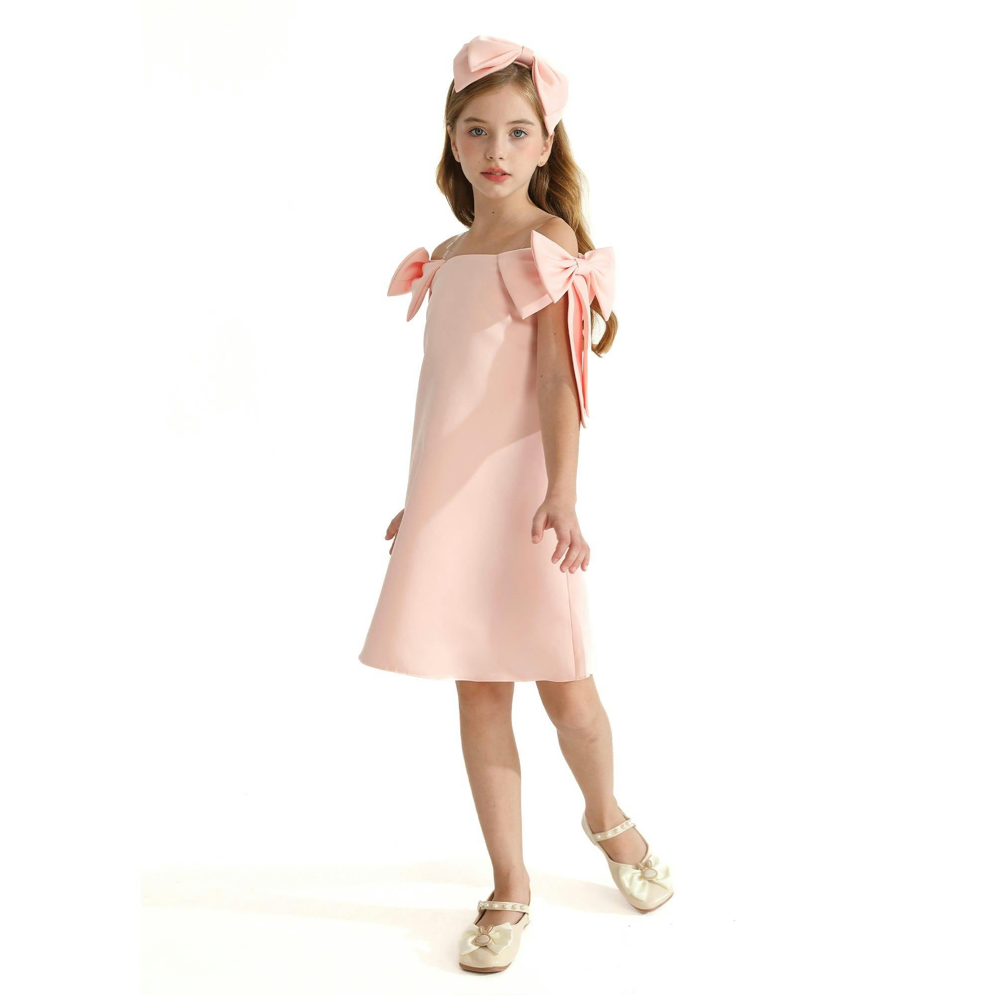 Pink Luneta Off-Shoulder Bow Dress