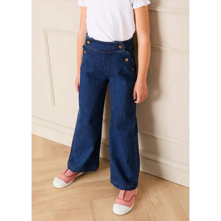 Scallop Detail Wide Leg Jeans in Blue Denim (2-12yrs)