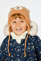 Baby Bear Winter Knit Hat With Ear Flaps And Ears Brown Sugar
