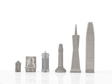 Chess Set Stainless Steel SAN FRANCISCO with Wood Map Board