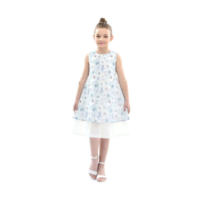 Blue Floral Sleeveless Layered Dress