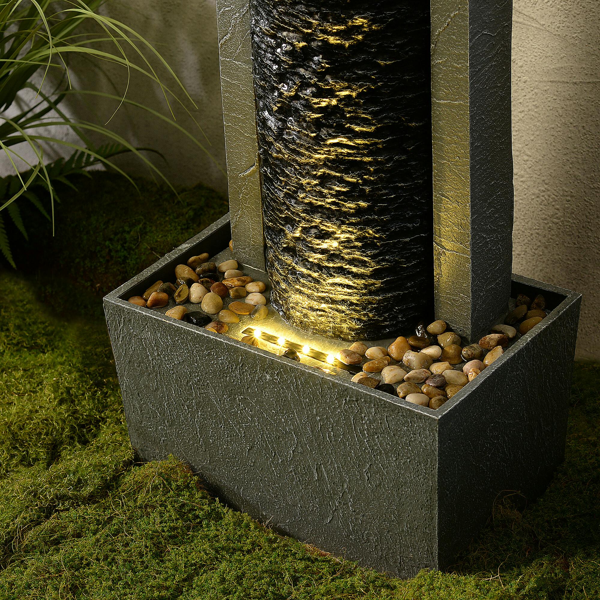 Teamson Home Framed Layered Rock Design Outdoor Water Fountain with Warm Glow Lighting