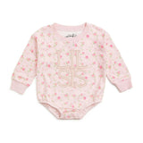 Pink Rose Lil Sis Pearl Patch Long Sleeve Romper