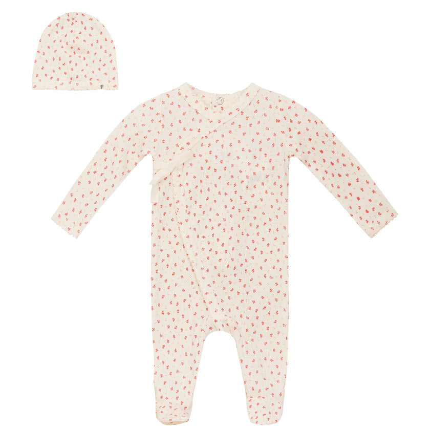 Crinkle Flower Print Onesie Set Cream/Red
