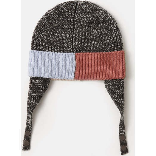 Chunky Ribbed Knit Chin Strap Snap Earflaps Elastic Fit Beanie