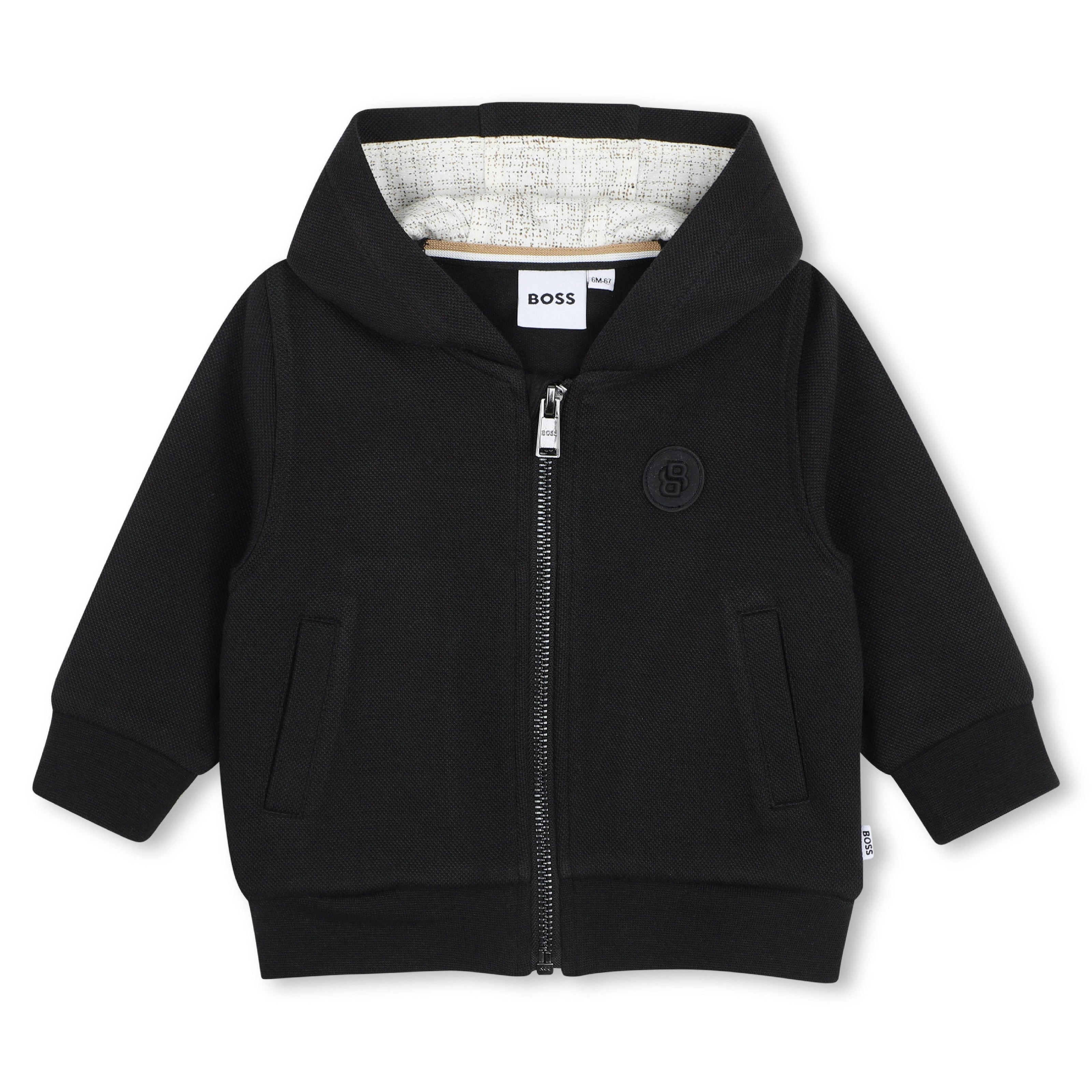 Black Textured Hooded Tracksuit Set