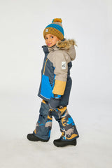 Two Piece Play Snowsuit Colorblock with Grey and Blue Dinosaur Print Pants