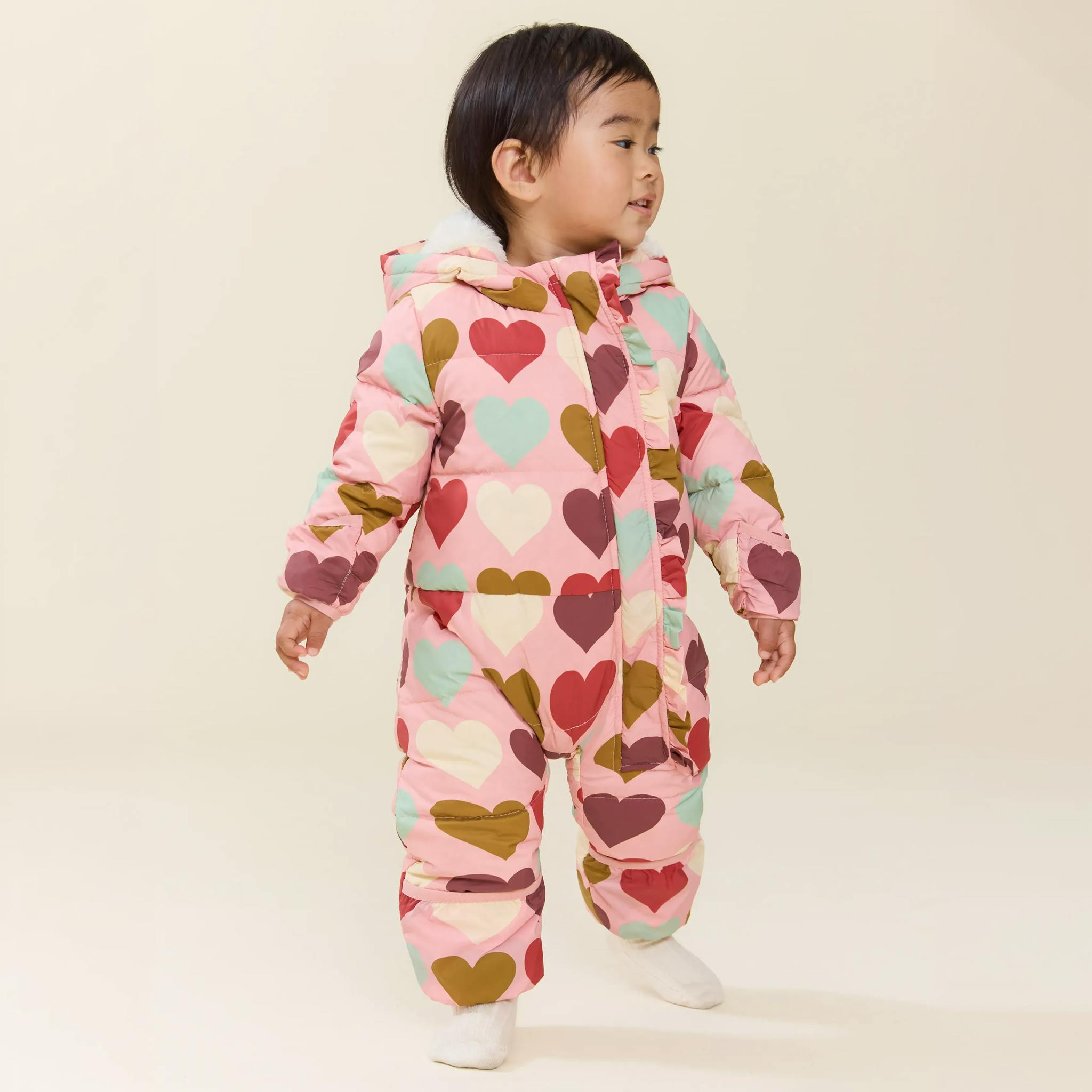 Baby Girls Ruffle Snowsuit - Multi Harvest Hearts